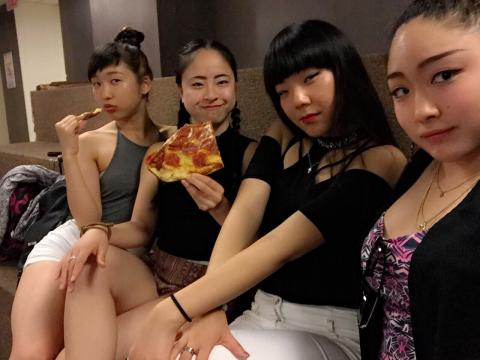 Before Momoca and Kaori's birthday party. We got pizza from Bonnie and Brinda. Thank you! Happy birthday to these two beauties:)